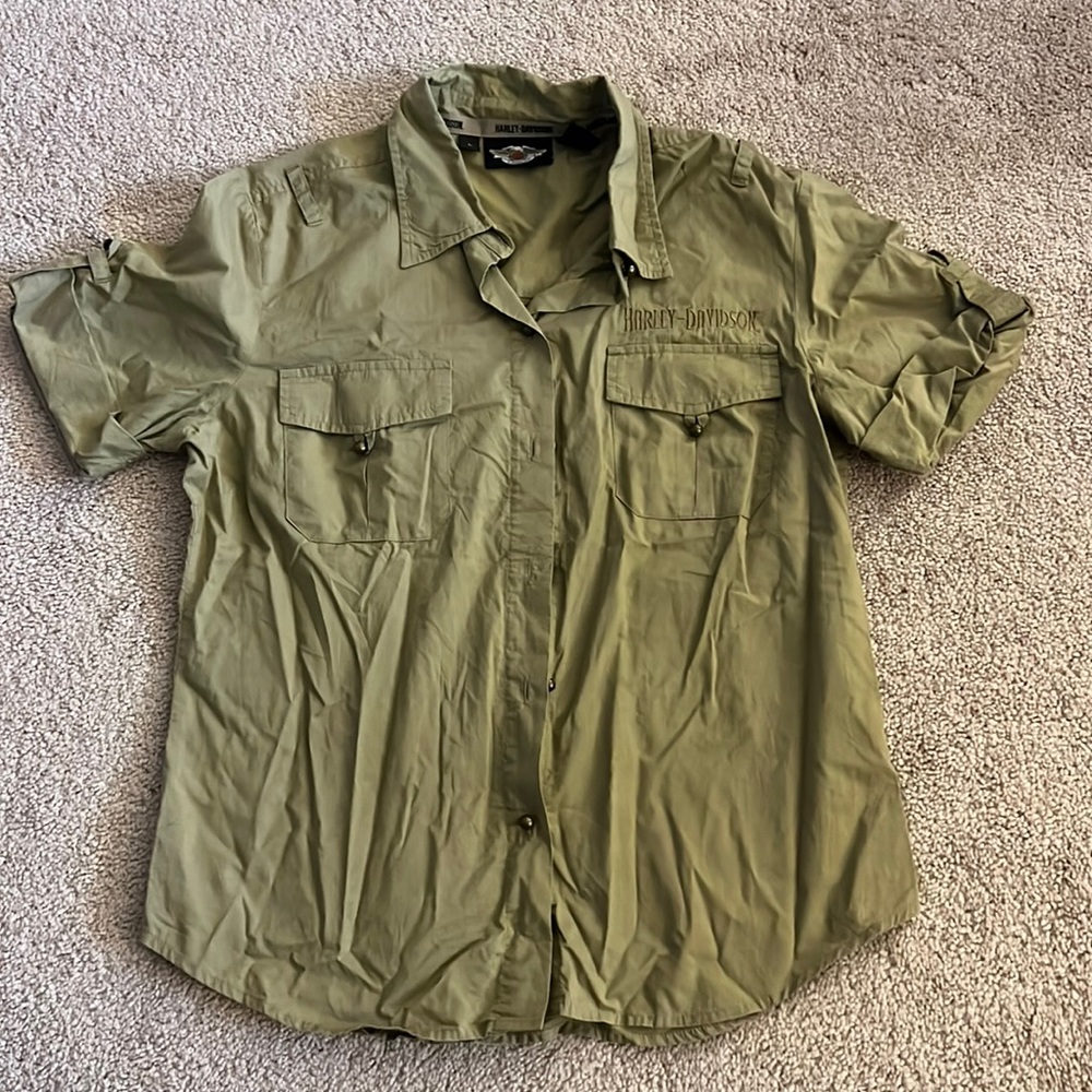 Womens green Harley Davidson utility shirt